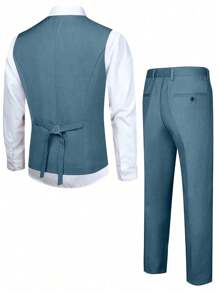 Manfinity Mode Men's Formal Gentleman Suit, Vest And Pants Set - Blue - View 2