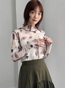 FRIFUL Ladies' Tie Dye Sheer Mesh Top Long Sleeve Women Tops,Fall Women Clothes Easter - Red - View 1