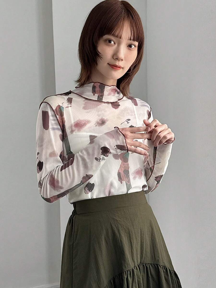FRIFUL Ladies' Tie Dye Sheer Mesh Top Long Sleeve Women Tops,Fall Women Clothes Easter - Red - View 1