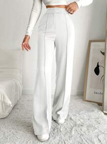 EURMUSE Women's Solid Slim Fit Trouser Pants - White - View 5