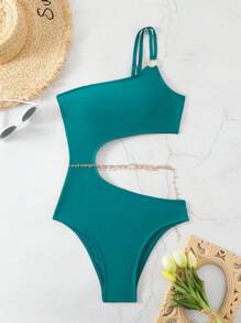 SHEIN Swim Bañador de una sola pieza con aberturas de unicolor para mujer, de verano
