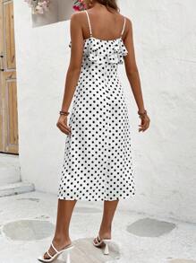 Breezaya Women's Polka Dot Patchwork Ruffle Hem Spaghetti Strap Dress - White - View 2
