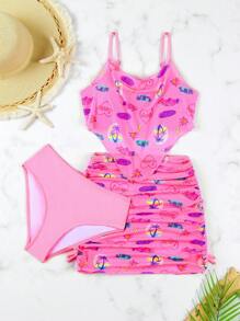 Conjunto de tankini para niña preadolescente con estampado de corazones - Multicolor - Ver 1