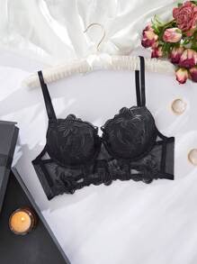 女士經典黑色無痕杯文化花設計內衣,適用於上衣 - 黑色 - 查看 3