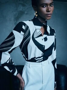 Maija 女裝幾何圖案長袖襯衫