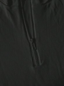 SHEIN EZwear Sọc Dây kéo nửa Tay áo dài Quần skinny Áo thun - màu đen - Xem 4