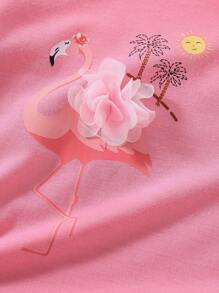 Camisetas de niña joven Camiseta encantadora con impresión de flores y Fénix - Rosa - Ver 3