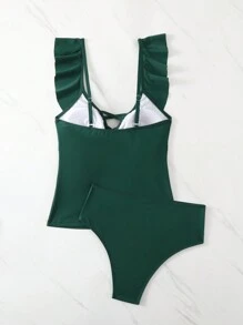 SHEIN Swim Zomerse effen kleur geplooide tankini badmode met driehoekige onderkant 2-delige set