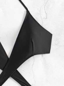 SHEIN Swim Solid Color Hollow Out Halter Neck One Piece Swimsuit Summer