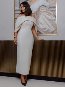 Modelyn 女士纯色吊带连衣裙，优雅晚会礼服长款晚礼服 - 米色 - 查看 3