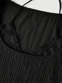 ROMWE Kawaii 復古性感二合一緊身長袖t恤女裝 - 黑色 - 查看 9