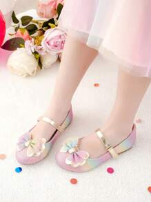 Party Shimmer Glitter Rainbow Bow Decor Children Flat Shoes For Girls