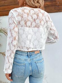 SHEIN Frenchy Women's Lace Open Front Jacket - White - View 2