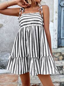 SHEIN VCAY Vestido De Rayas De Espagueti Con Volantes Para Mujeres