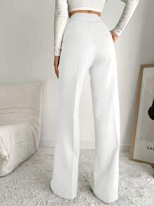 EURMUSE Women's Solid Slim Fit Trouser Pants - White - View 2