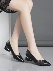 Fall/Winter Women's Fashion Comfortable Versatile Chunky Heel Colorblock High Heels Shoes With Sequin Decorations,Elegant