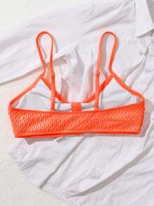 SHEIN Swim Women's Solid Color Textured Cut-Out Bikini Top For Swimming, Vacation, Summer Beach - Orange - View 3