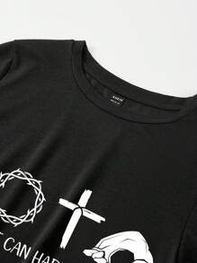 Slaydiva Áo thun nữ cổ tròn tay ngắn họa tiết tiếng Anh giản dị, thích hợp cho mùa hè - màu đen - Xem 4