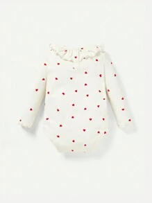 Cozy Pixies Baby Girls' Heart Patterned Long Sleeve Bodysuit With Ruffle Trim And Pants - Apricot - View 2