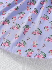 SHEIN Ensemble deux pièces avec camisole imprimée florale de vacances et shorts décorés de papillons pour jeune fille