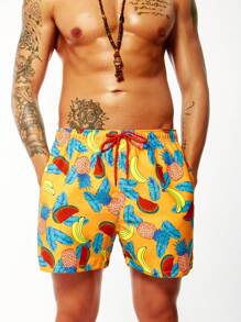 Surfspeed Men's Leaf & Fruit Print Beach Shorts - Multicolor - View 3