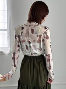 FRIFUL Ladies' Tie Dye Sheer Mesh Top Long Sleeve Women Tops,Fall Women Clothes Easter - Red - View 5