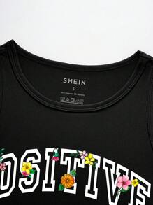 SHEIN Essnce 女式修身背心，带字母和花卉印花图案 T 恤 女式上衣