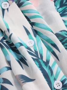 DAZY 女士长袖和服罩衫，热带植物印花，夏季度假装扮 - 綠色 - 查看 7