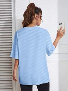 INAWLY Áo thun trễ vai dáng rộng có họa tiết hoạt hình - Màu xanh lam - Xem 3