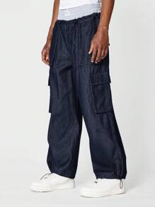 SUMWON Loose Fit Double Waistband Cargo Jean - Dark Wash - View 1