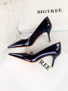 9283-A5 Simple Patent Leather High Heels For Women, Classic Pointed Toe Design, Perfect For Work
