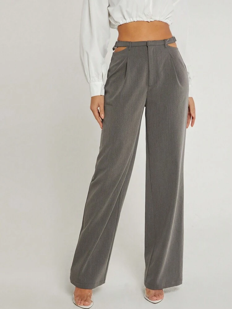 Buckle Cut Out Waist Wide Leg Pants