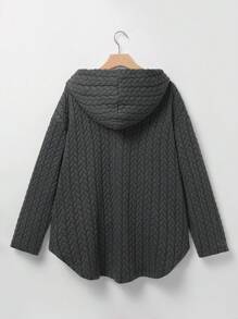 EMERY ROSE Plus Button Up Hooded Coat - Dark Grey - View 2