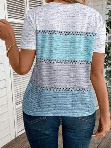 INAWLY Áo thun tay ngắn cổ chữ V màu tương phản cỡ lớn cho nữ, Áo mùa hè cho nữ - Nhiều màu - Xem 2