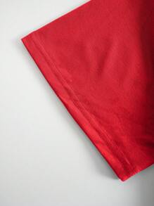 女士熊印花圆领短袖 T 恤图案 T 恤女式上衣 - 紅色 - 查看 3