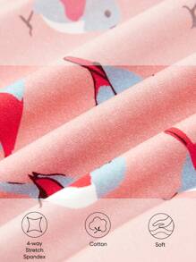 Baby Girl Snug Fit Pajama Set With Cartoon Printed Round Neck Long Sleeve Top And Pants, 4pcs