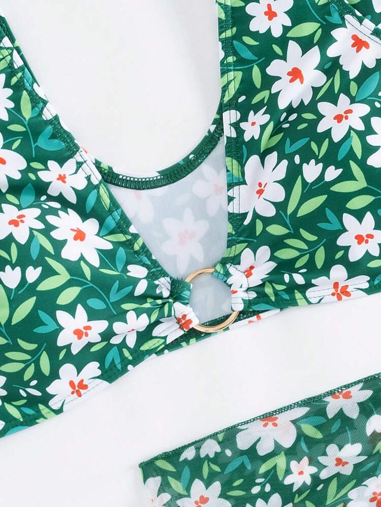 Teen Girl Floral Printed Bikini Set Summer Beach