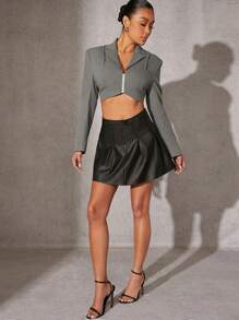 SHEIN Unity Cami Overlay Zip Up Crop Blazer - Grey - View 3