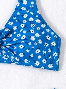 SHEIN Swim Summer Floral Print Knot Front Bikini Set - Multicolor - View 4