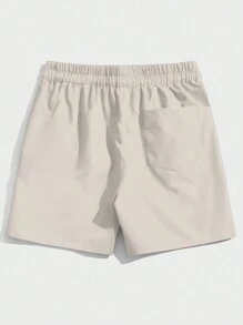ROMWE MEN Prep Men's Letter Graphic Drawstring Waist Shorts, School - Apricot - View 2