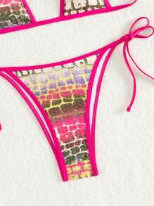 Swim SXY Conjunto de bikini de verano con estampado y ribete contrastante para mujer - Multicolor - Ver 6