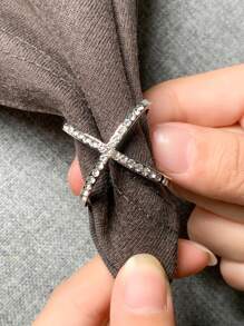 DAZY Silver Tone Rhinestone Embellished Scarf Accessory - Silver - View 2