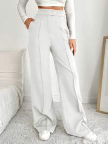 EURMUSE Women's Solid Slim Fit Trouser Pants - White - View 3