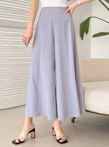 DAZY Solid Color High Waisted Culottes & Cropped Pants For Women - Blue - View 1