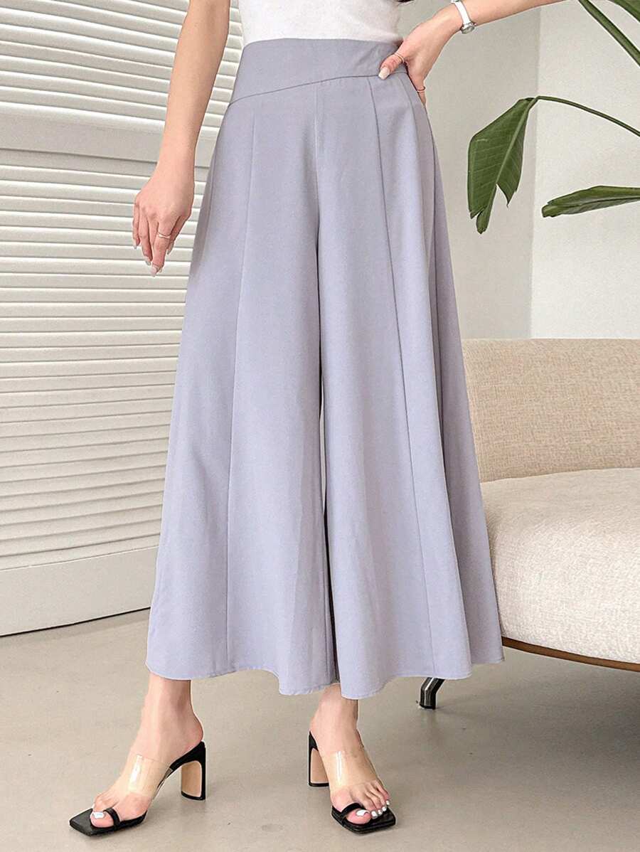 DAZY Solid Color High Waisted Culottes & Cropped Pants For Women - Blue - View 1