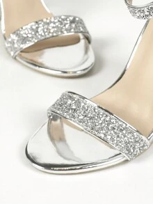 Giày cao gót quai bạc lấp lánh thời trang cho nữ mũi tròn mang phong cách tiên nữ - Bạc - Xem 2