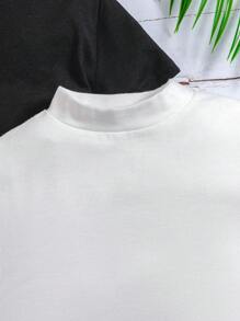 SHEIN 2 Stücke Set für Kleine Jungen, lässiges Basic-Strick-Kurzarm-T-Shirt und modisches Sport-Stehkragen-Shirt für den Sommer, Oberteil für Kinder > Einfarbige Baby-Kleine Jungen-Sets, einfarbige T-Shirts für Kurzurlaub, Urlaub, Reisen, Entspannen, Sonnenbaden, Sommer