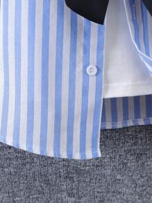 SHEIN 男孩彩色條紋拼接斗篷式襯衫 - 藍白色 - 查看 7