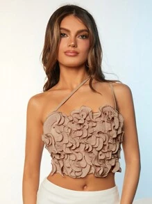 SHEIN BAE 女士單肩短上衣,帶荷葉邊和可調節肩帶