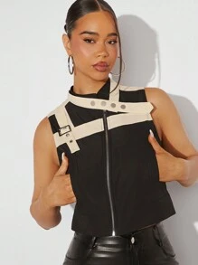 Denimoi Áo khoác vest nhẹ giản dị có khóa kéo khung rộng có thể điều chỉnh dành cho nữ - Nhiều màu - Xem 1